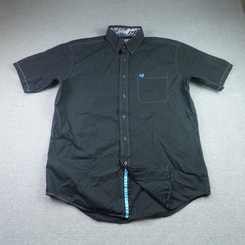 Rough Stock Panhandle Slim Shirt Mens Medium Black Western Short Sleeve Cowboy